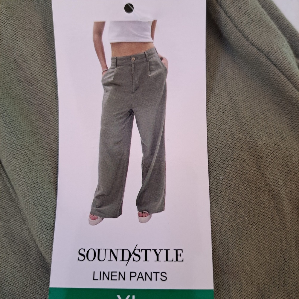 Sound Style Linen Pants Women XL Green NWT Wide Leg Pleated 1544-210